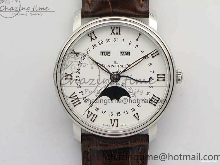 0519 FreshLook Villeret 6654 SS Complicated Function OMF 1:1 Best Edition White Dial On Brown Leather Strap A 8119